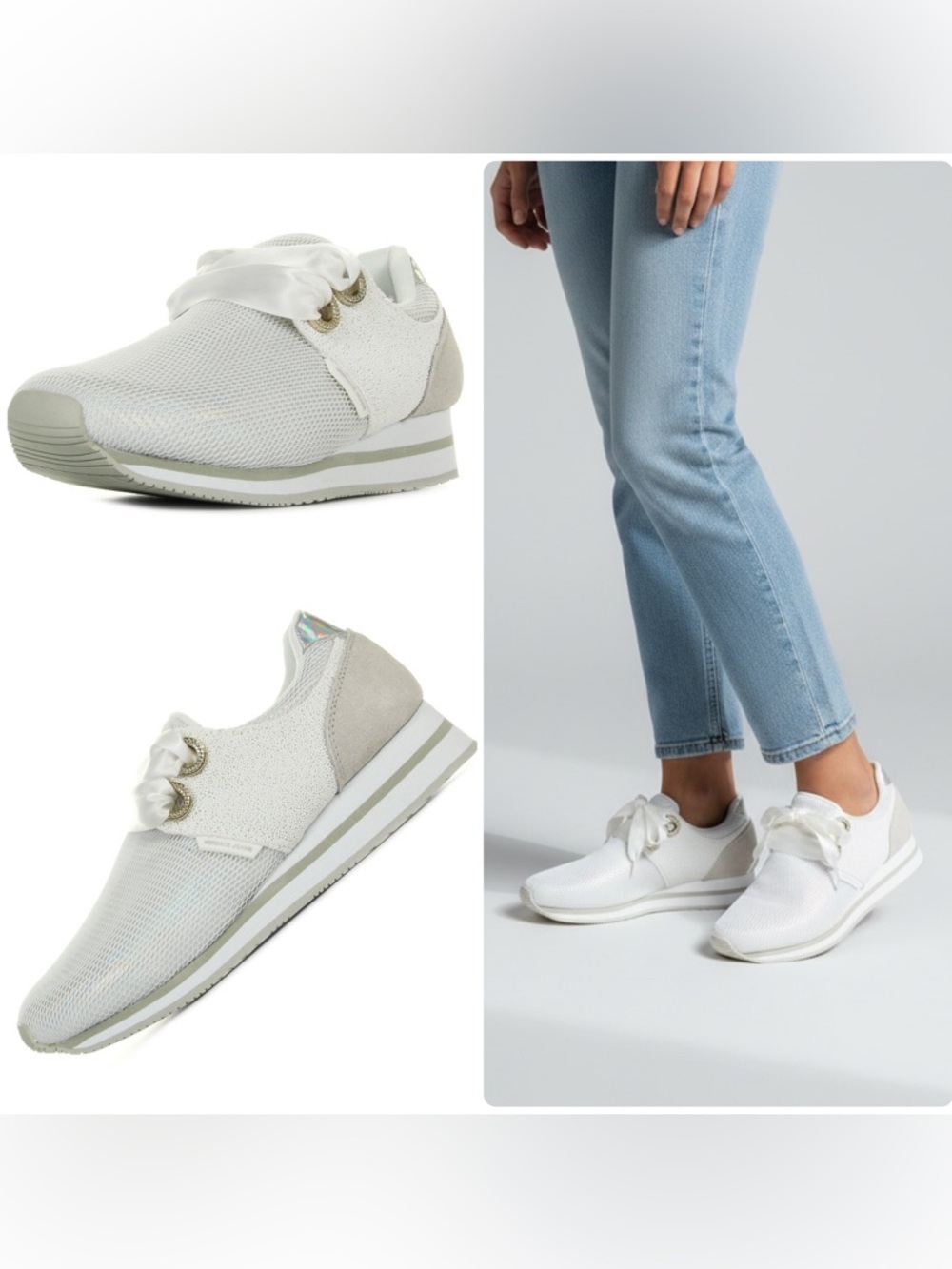 Versace Jeans Linea Fondo White Satin Ribbon Mesh Front Sneakers Shoes NWOB $255